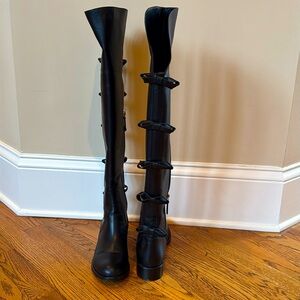 Valentino Garavani Black Over the Knee Boots with Bow Accents